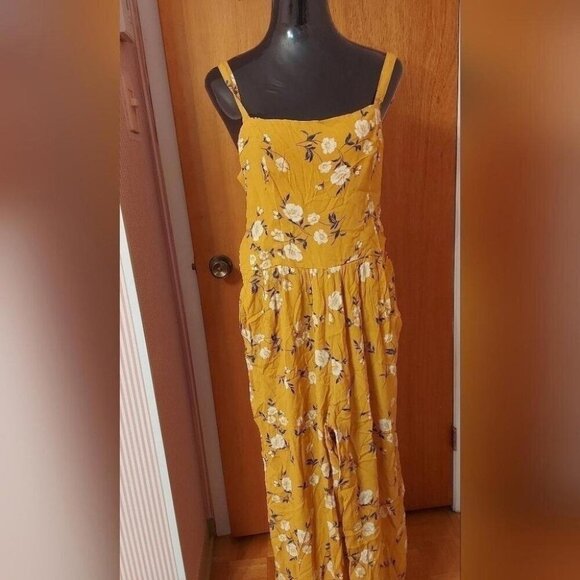 Boho Maxi Jumpsuit Abercrombie Yellow Floral NWOT Large - Picture 1 of 8